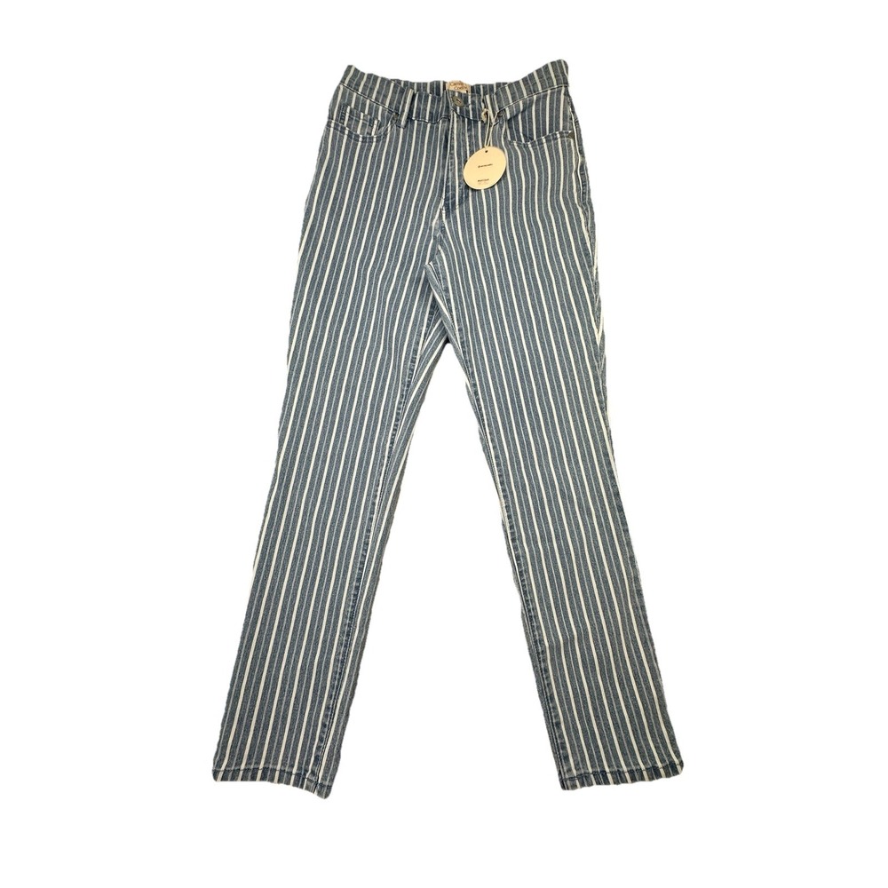 Camila Coelho Striped High Waist Slim Straight Ankle Denim Jeans Size 8 NWT